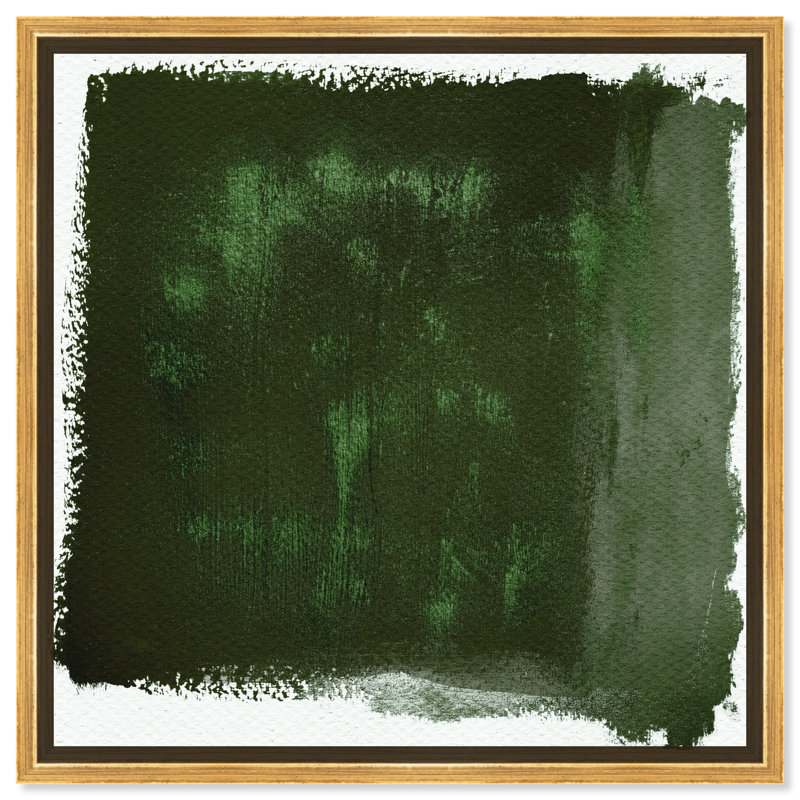 Abstrait nuageux, rêves verts - peinture sur toile, H 40 po x l 40 po, Toile encadrée d'or