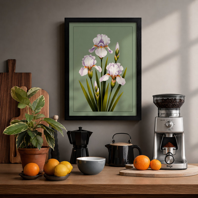 Ruffled Iris Study Botanical - Print, A1 - 84.1 x 59.4 cm, Black