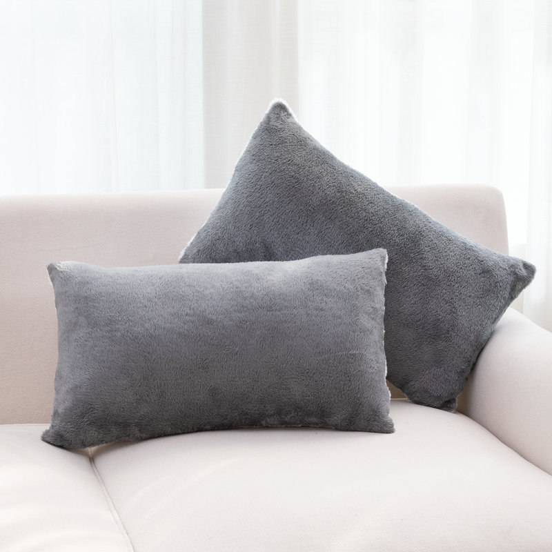 Coussin décoratif, H 12 po x l 20 po, gris