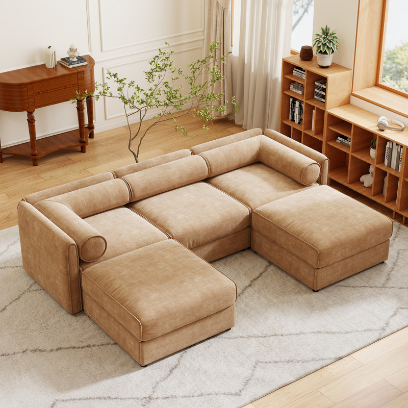 Canapé modulaire en chenille en U avec 2 repose-pieds et rangement caché Joey
