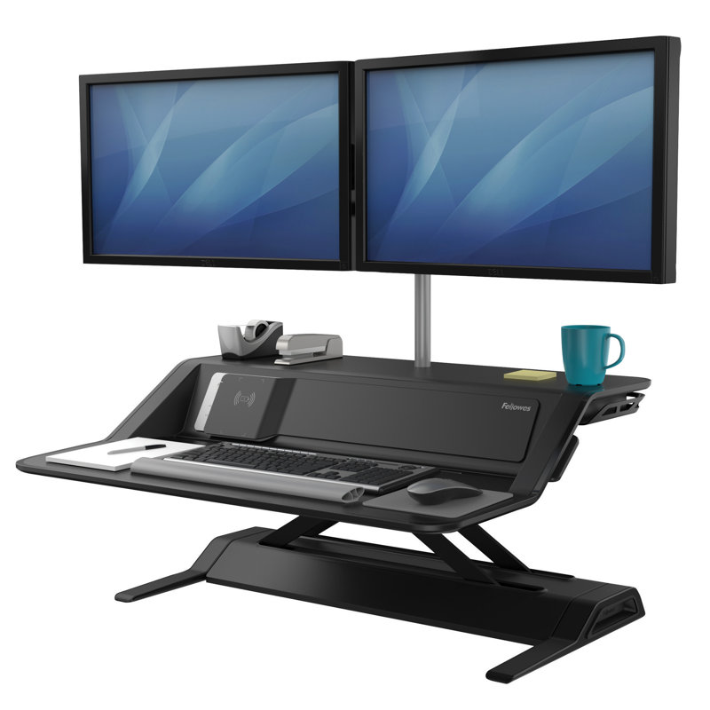 Fellowes Black Adjustable Sit-Stand Desk Converter with USB Ports