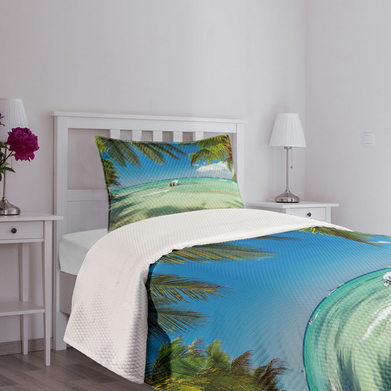 Tropical Twin Quilted Bedspread Set with Pillow Sham