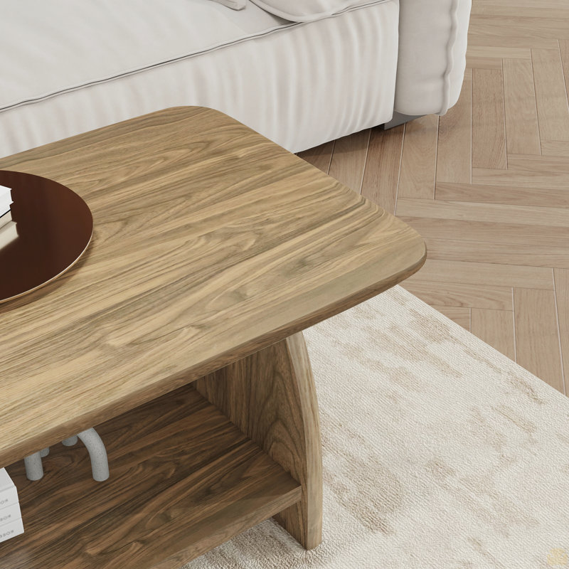 Table basse de salon moderne de 47 pouces, table basse rectangulaire double couche avec fonction de rangement