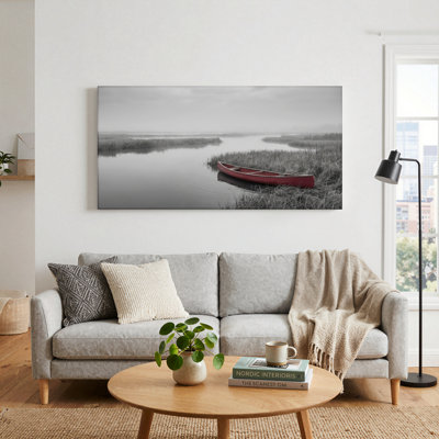 Red Canoe Canvas Wall Art Oil Painting Print Set Of 1