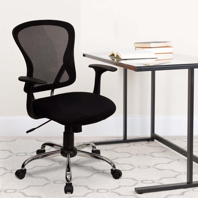Mid-Back Mesh Swivel Task Office Chair with Chrome Base and Arms, Black