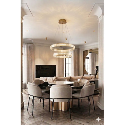 2-Light Gold Steel LED Chandelier With Crystals