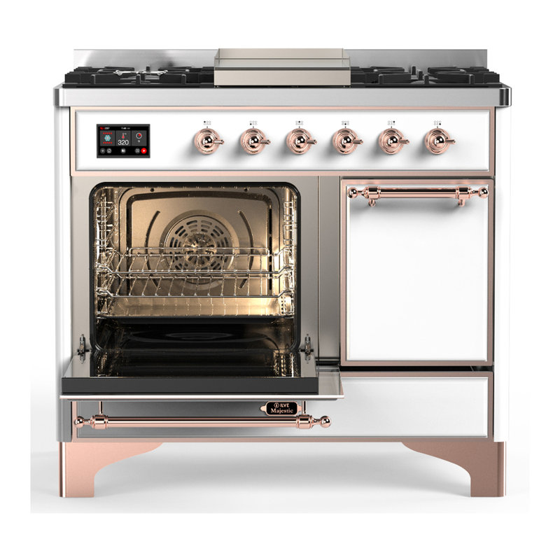 Majestic III Series 40 Inch Dual Fuel Range with 6 Sealed Burners, Griddle, in White (Natural Gas, Copper Trim), Natural Gas