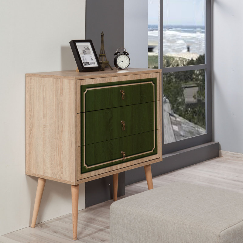 Commode 3 tiroirs l 31,5 po Bostick, Vert / beige