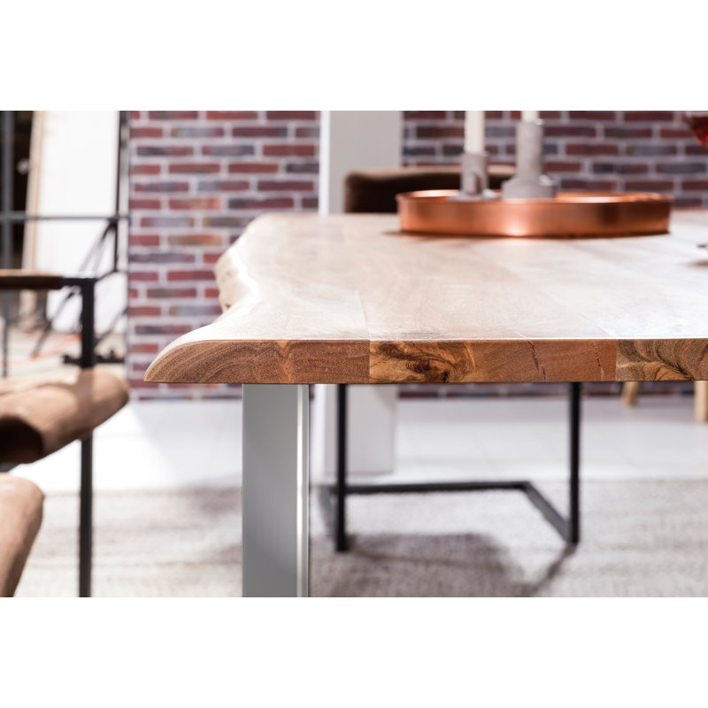Brigham Acacia Solid Wood Dining Table, 78cm H x 160cm W x 85cm L, Walnut, Matt brushed nickel