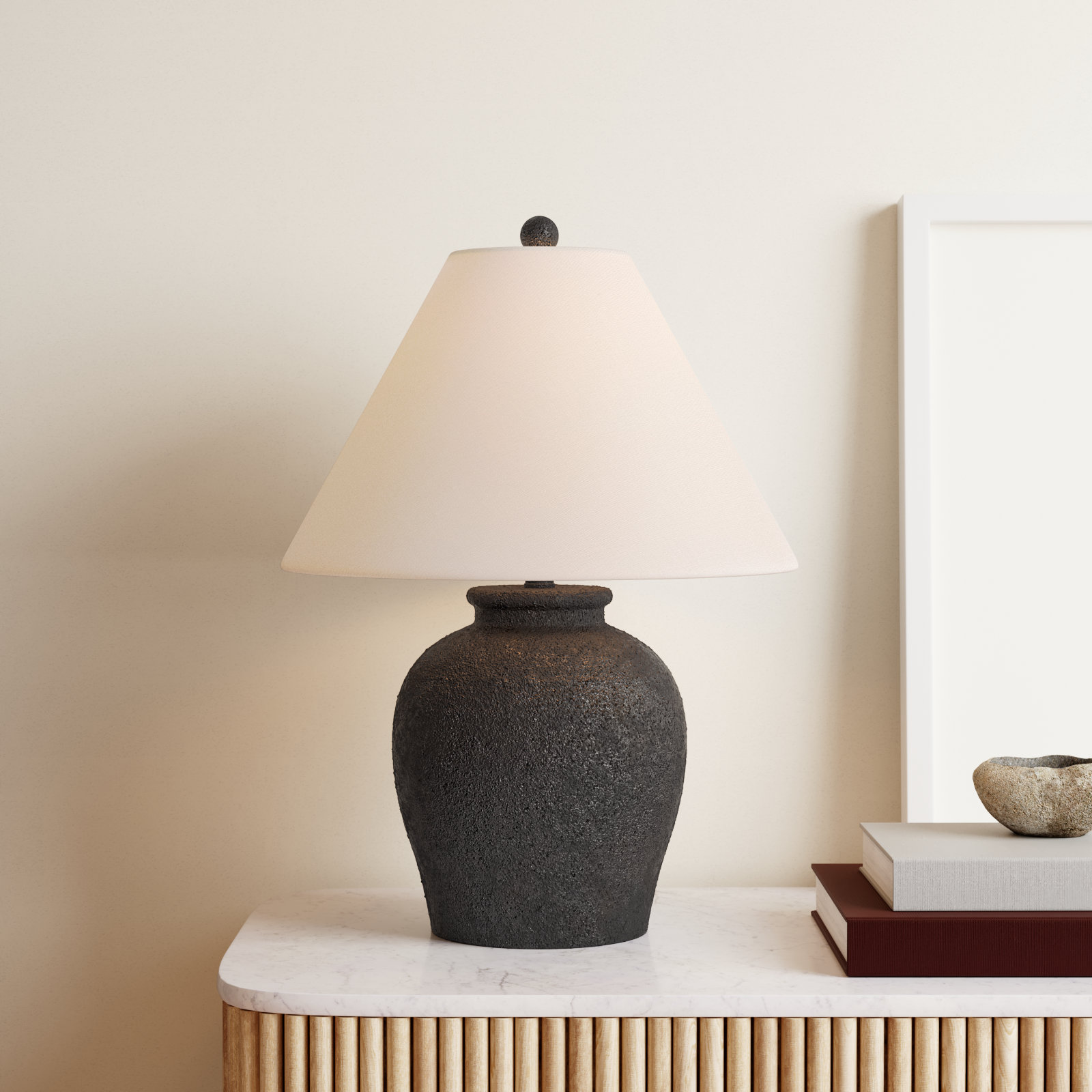 Chemise Ceramic Table Lamp, Classic Linen, Black