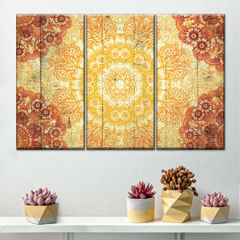 «Mandala Stellar Mandala», ensemble de 3 impressions sur toile par NirvanaDesigns, H 24 po x l 38 po x P 1,25 po