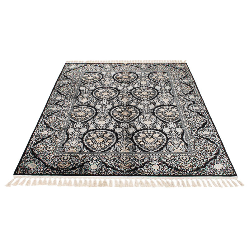 Tapis turc noir et ivoire 5 x 7