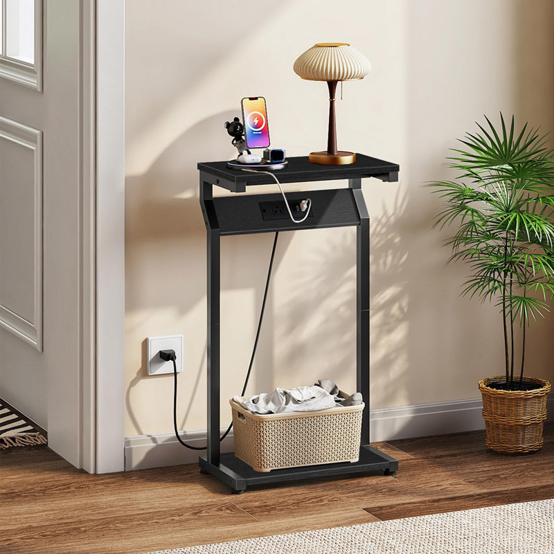 Table d'appoint étroite avec station de charge, Noir