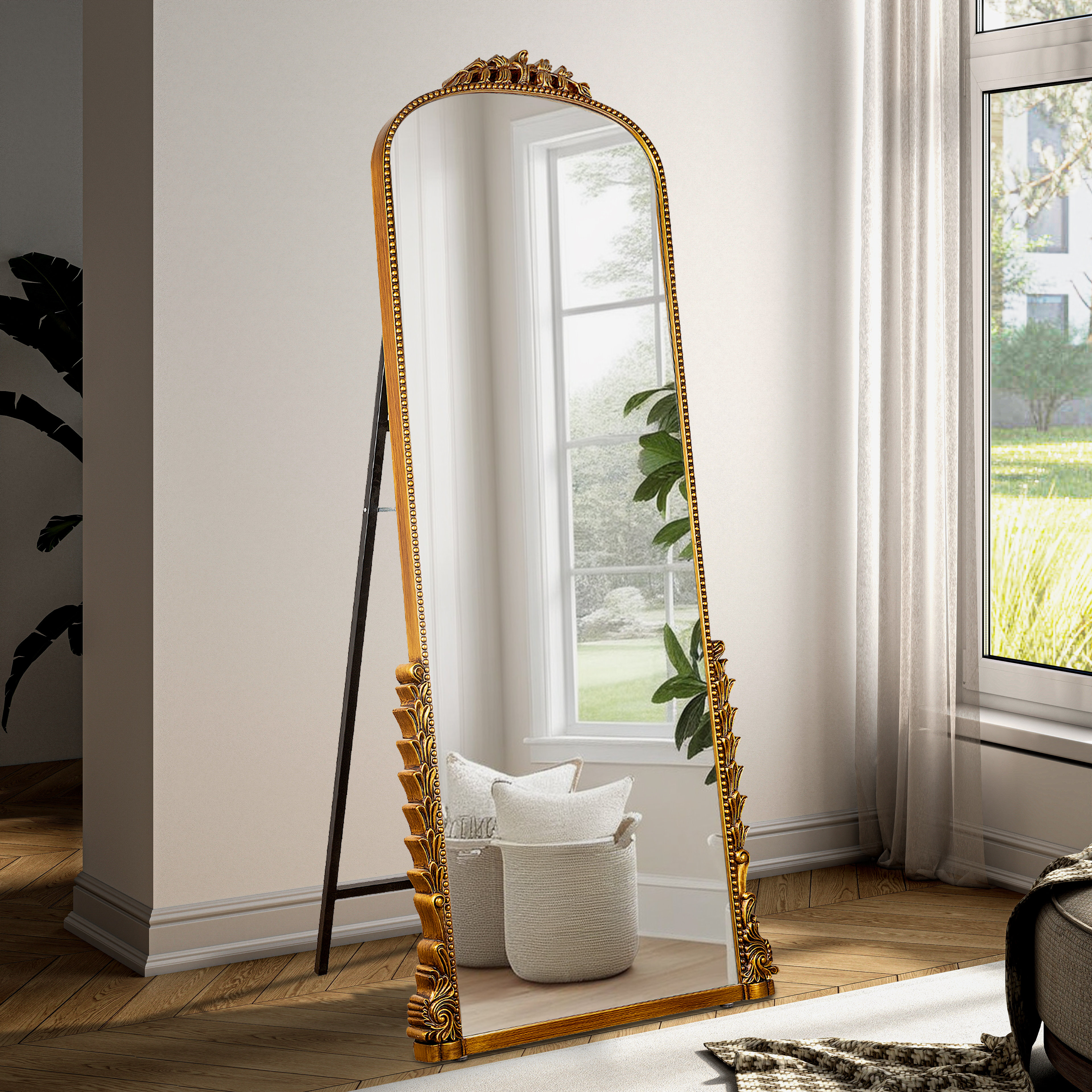 Canora Grey Rudney Arch Gold Full Length Mirror with Stand Baroque ...