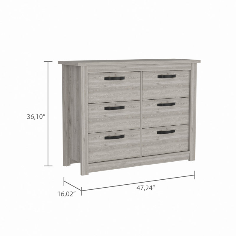Commode double 6 tiroirs l 47,24 po, Gris