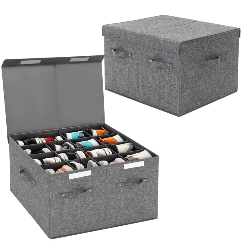 Paquet de 2 boîtes de rangement pour chaussures pouvant contenir 32 paires, grands bacs à chaussures avec couvercle et séparateurs réglables pour chaussures, coque rigide et empilable (gris)