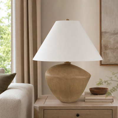 25" Ceramic Table Lamp With White Shade