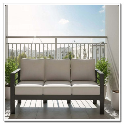 75 All-Weather Metal 3-Seat Patio Sofa with Gray Cushions