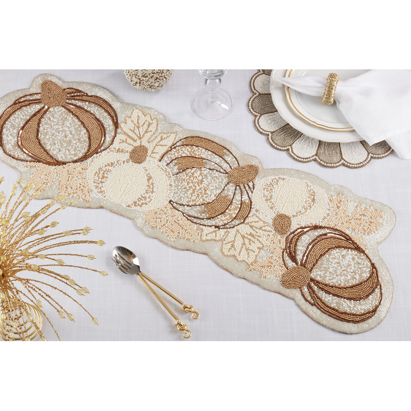 Bountiful Beauty Beaded Pumpkins Table Runner