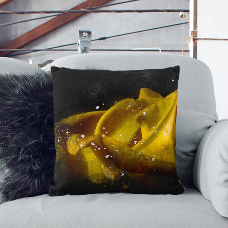 Yellow Rose Flower Vol.2 Paint Splash Square Throw Cushion, 55cm H x 55cm W x 20cm D, Black