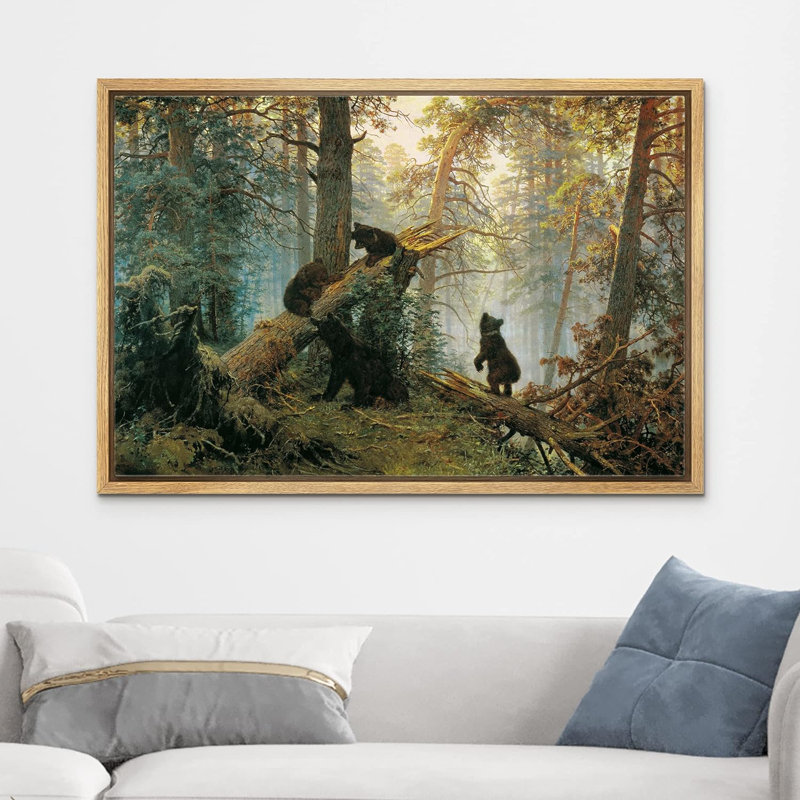 «Black Bears In The Spring Forest», reproduction d'art sur toile, Cadre naturel, H 24 po x l 36 po x P 1,5 po
