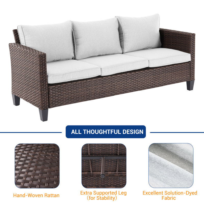 7-Pieces Patio Sofa Sets with 45'' Fire Pit Table, PE Rattan Wicker for Patio , Deck and Yard, Brown, Linen Gray
