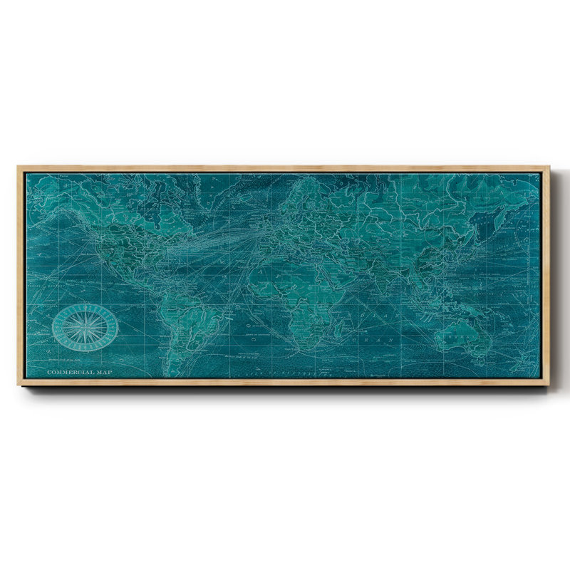 Carte du monde azur - toile encadrée, H 24 po x l 60 po x P 1,5 po, Naturel