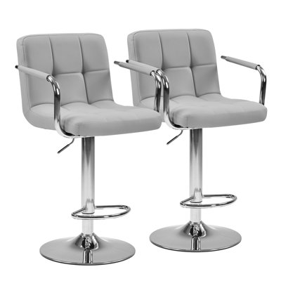 Set of 2 Industrial Swivel Bar Stools with Armrests, Ergonomic PU Leather Counter Stool for Kitchen Island & Home Bar