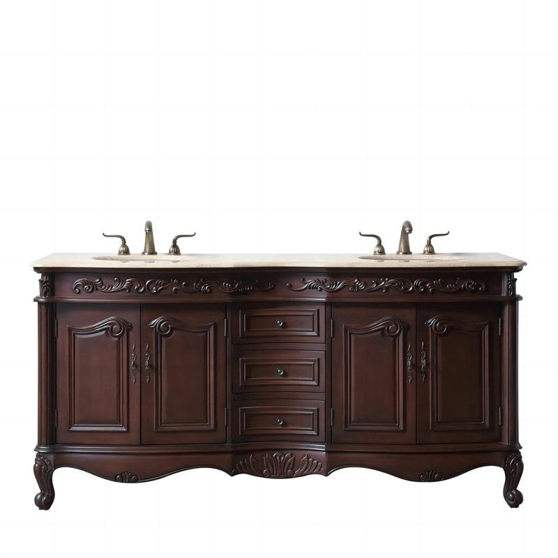 Meuble-lavabo double autoportant de 72 po avec plateau en marbre Shamikka