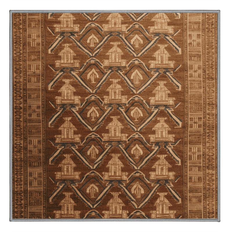 Tapis art déco brun lavable à la machine, Carré 6 pi