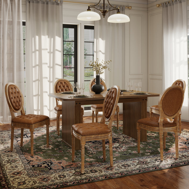 Ensemble de salle à manger Mid-Century, Table, 6 chaises, Orange