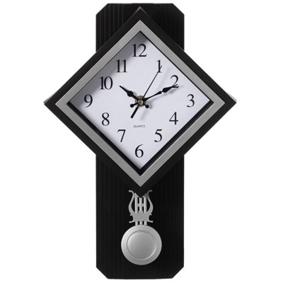 Horloge murale à pendule en plastique d'aspect bois, horloge silencieuse avec chiffres romains, alimenté par pile