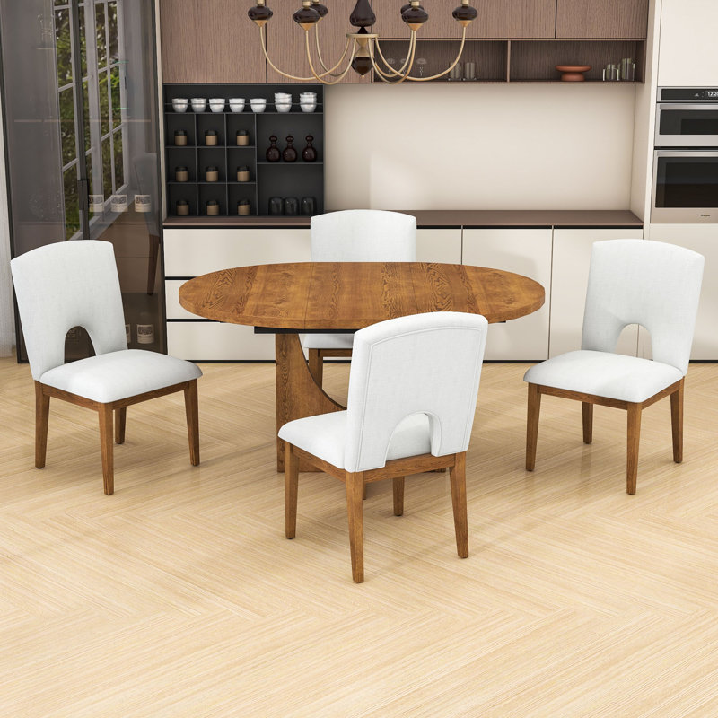 Ensemble de table de salle à manger moderne extensible 5 pièces avec rallonge amovible et 4 chaises rembourrées Modern, Noyer