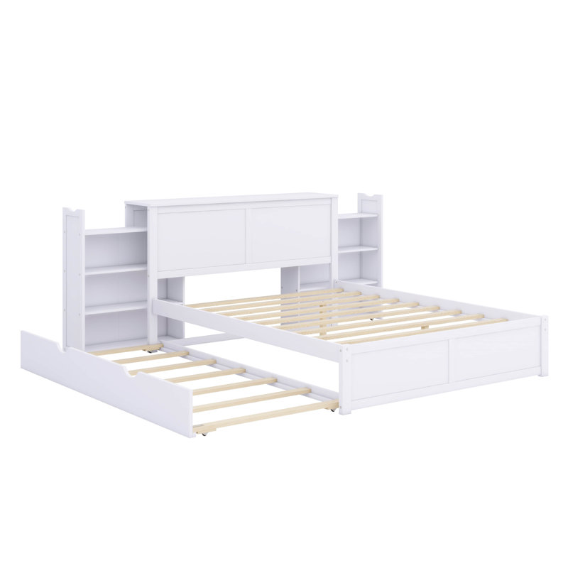 Lit plateforme avec rangement et tablettes gigognes, Lit double