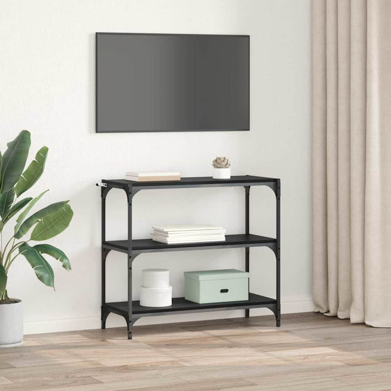 Iron Book Cabinet Bookcase, Black Oak, (2 Shelves) 71cm. H x 77cm. W x 30cm. D