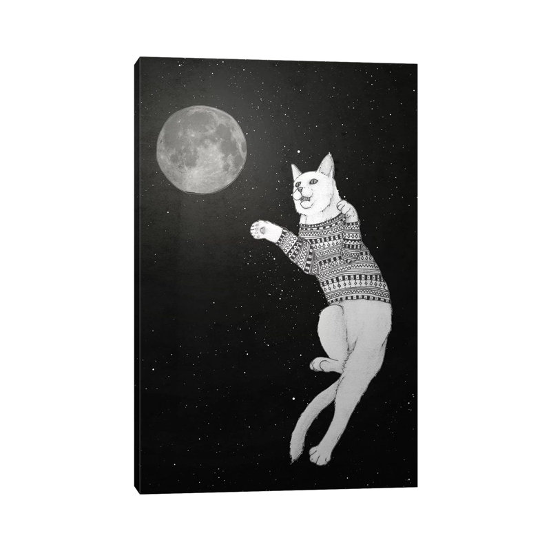 Cat Trying To Catch The Moon by Barruf - Wrapped Canvas Gallery-Wrapped Canvas Giclée, 20.32 cm H x 30.48 cm W