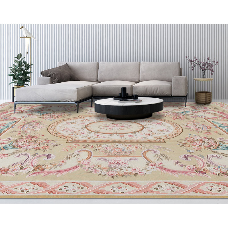 Hand-Knotted High-Quality Ivory and Green Area Rug