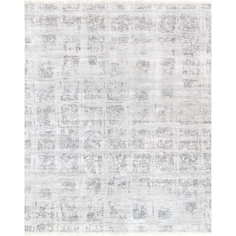 Hand Knotted Viscose Geometric Indoor Rug, Rectangle 9' x 12'