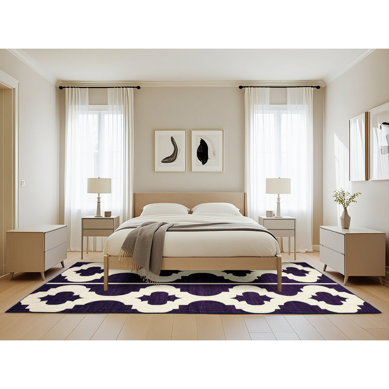Machine Washable Trellis Purple Area Rug, Rectangle 5' x 8'