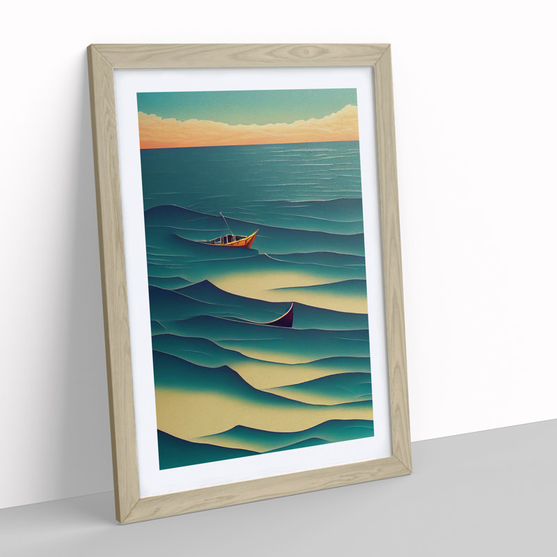 Boat in the Waves - Wall Art, 66cm H x 48cm W x 2cm D, Oak Framed, White