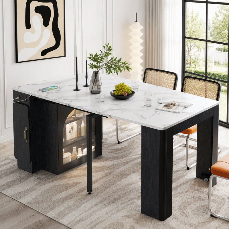 Extendable Dining Table with Storage and Power Outlet
