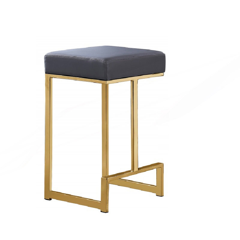 Upholstered Counter Stool, Grey/Gold