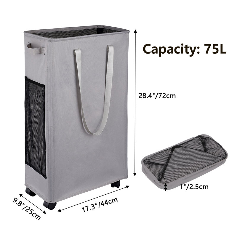 75L Laundry Basket With Wheel, Gray