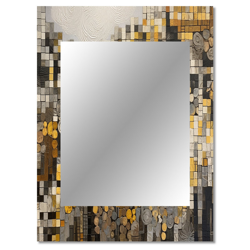 Yellow And Cream Bohemian Medley II - Boho Mosaic Large Wall Mirror, Yellow Unique Mirror, Printed Metal Art, 40" x 30"