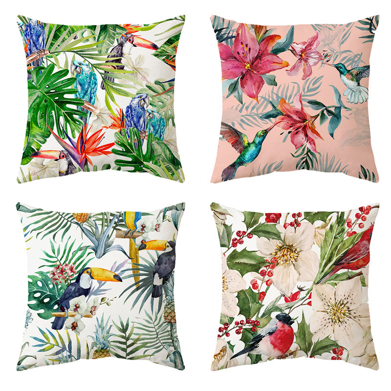 Indoor / Outdoor Floral Square Cushion Cover