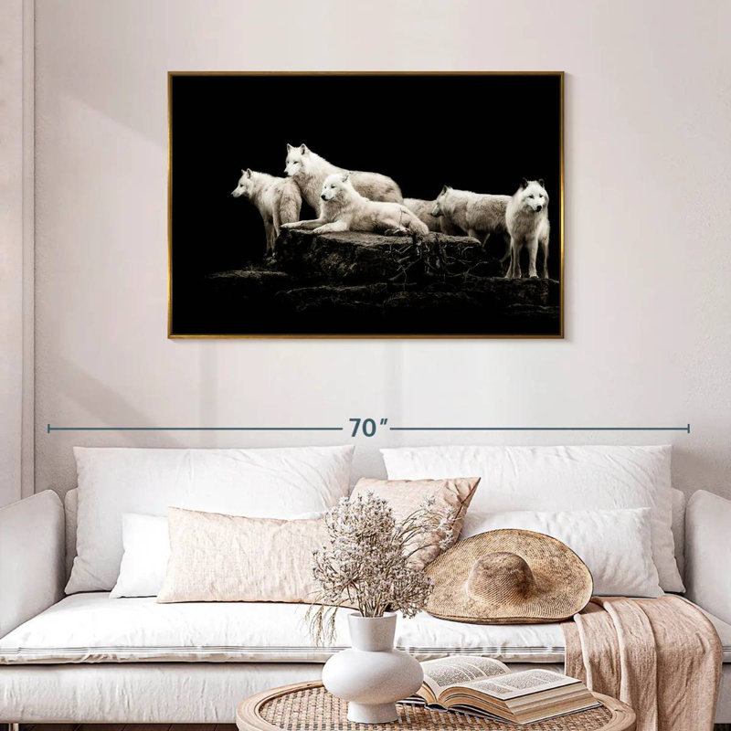 Loups blancs, Cadre flottant doré, 43 po x 29 po