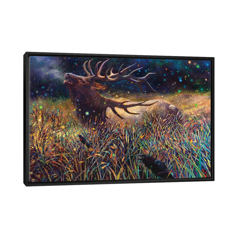 « Wapiti » par Iris Scott-impression d’art graphique, Pas de tapis, H 40 po x l 60 po x 1,5 po, Toile avec cadre noir