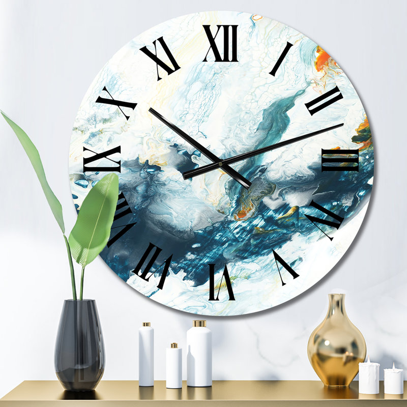 Bleu et blanc, nuages liquides, art II - horloge murale moderne, Petit