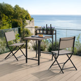 SUNJOY 3 Piece Patio Bistro Set LONDON with shelf, Patio Set with Folding Table & Chair and Storage Space, Garden Furniture Set for 2