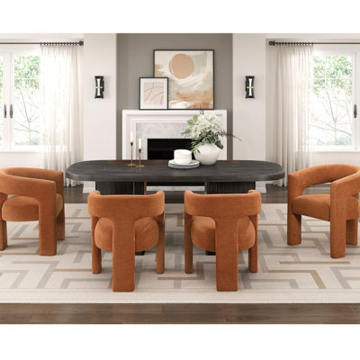 5pc Elegant Dining Set Finish Table and 4x Chairs Fabric Modern Contemporary Wooden Furniture